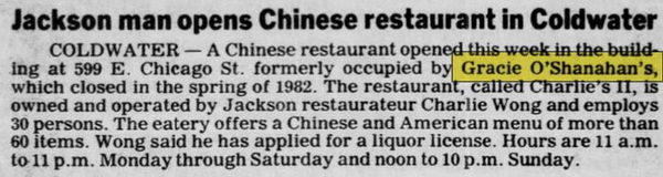 Grace OShanahans - Dec 15 1983 Article